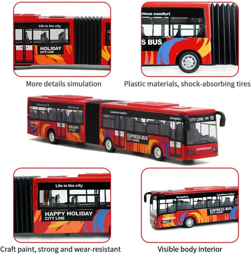 City Bus Toy for Kids, Metro Articulated Electric Bus with Sounds and Lights, Die Cast Alloy Pull Back Vehicles Gift