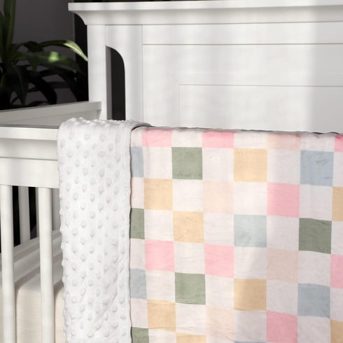 Set Colorful Checkered Nursing Pillow Cover & Baby Blanket for Boys and Girls