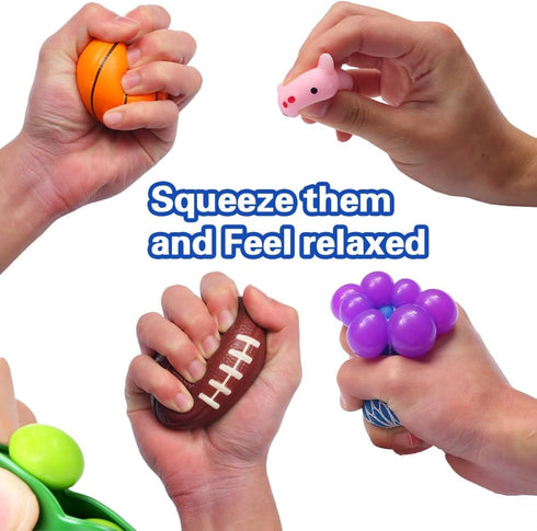24 Pack Fidget Toys for Adults with Liquid Motion Timer Mochi Squishy Stretchy String Flippy Chain Easter Egg Marble
