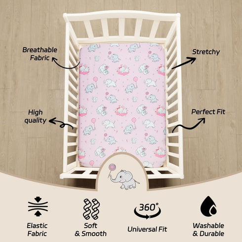 FIGEPO 4 Pack Set Baby Girl Crib Sheets Soft Fitted Floral or Elephant Theme Baby Girl Mattress Covers Breathable
