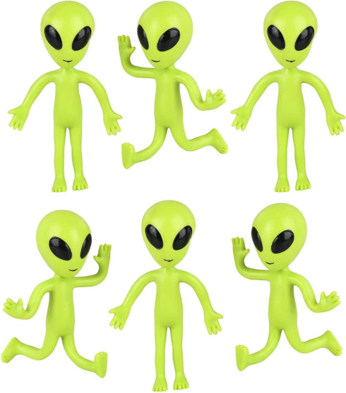 24 Pack (4") Bendable Rubber Neon Green Aliens - in a Display Box. Action Figures Bendable UFO Aliens Limbs Sensory