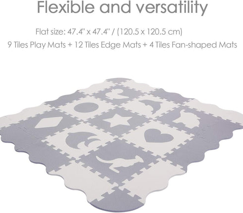 25 9 SUPERJARE Pieces Baby Play Mat, Thick Interlocking Foam Floor Tiles with Patterns, Non Toxic Crawling Mat