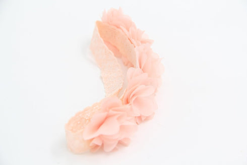Baby Toddler Elastic Chiffon Flower Headbands, Princess Girls Hand Sewing Beads Flower Headwear (QJ11 White Pink)