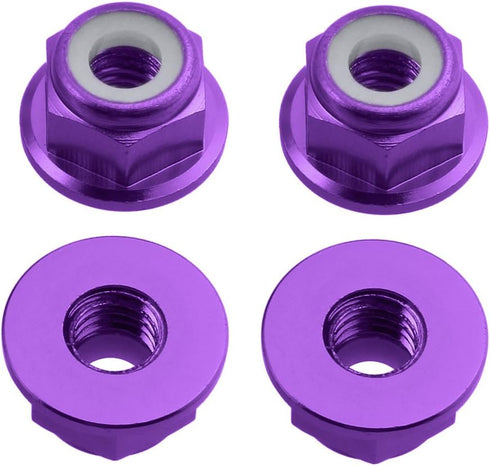 Hobbypark 12mm Aluminum Wheel Hex Drive Hub Adapters (4P) & M4 Locknuts (4P) for RC Car Accessories (Purple)