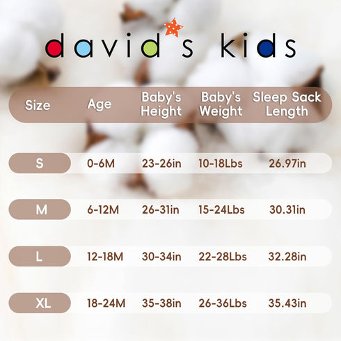 3 Pack 100% 12-18 2-Way david's kids Cotton Baby Sleep Sack Months, Soft Baby Wearable Blankets with Zipper, Comfy