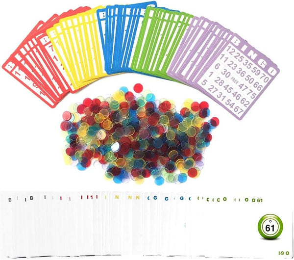 Yuanhe Bingo Cards Game Set - 50 Bingo Cards, 500 Colorful Chips, Great for Family Game Nights and School Activities