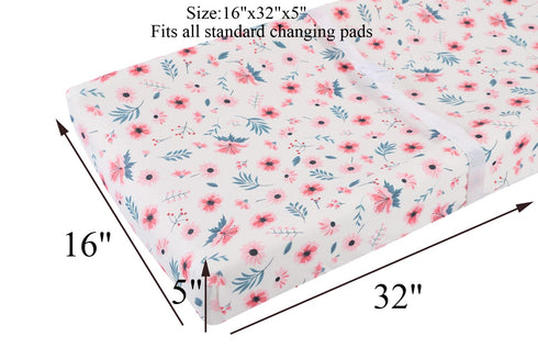 Set 3 Pack Changing Pad Cover Jersey Knit Ultra Soft for Baby Boys Girls Floral/Grey Rabbit/Pink