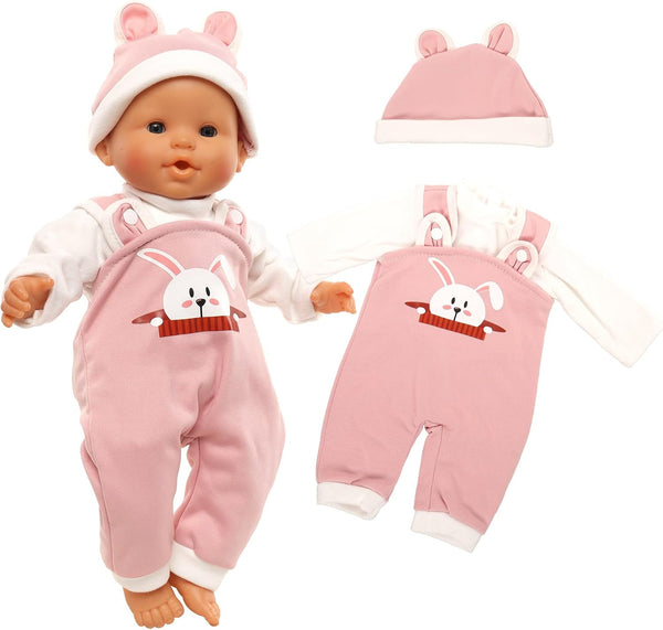 Baby Doll Clothes Handmade Pink Rabbit Top Jumpsuit with Cap Rompers Outfits for 14 to 16 Inch Doll Clothing Set