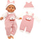 Baby Doll Clothes Handmade Pink Rabbit Top Jumpsuit with Cap Rompers Outfits for 14 to 16 Inch Doll Clothing Set