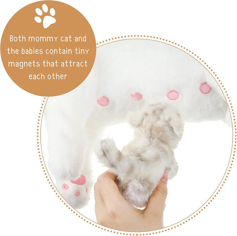 Nurturing Cat Stuffed Animal with Plush Kittens, Mommy Cat with 4 Baby Cats for Birthday Party Favors Gifts
