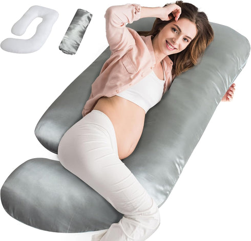 Magik & Kover Silky Satin Pregnancy Pillows for Sleeping, Cooling Pregnancy Pillow, U Shaped Full