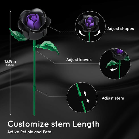 Set 15 330PCS HOGOKIDS Flowers Bouquet Building - Black Roses Botanical Collection Building Blocks Artificial Flower