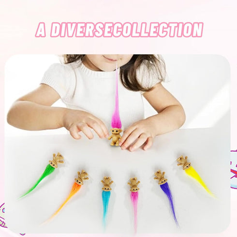 12pcs 0.78" 2" Long-haired Mini Troll Dolls, Assorted Hair Colors, Bodies, Hair. Cake Toppers, Action Figures, School