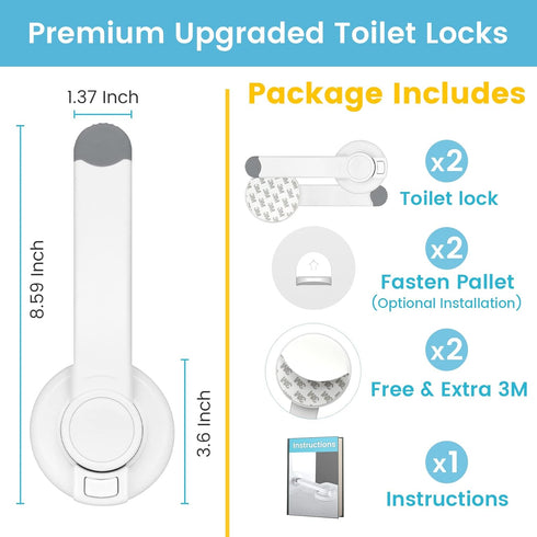 4our Kiddies Baby Toilet Lock (2 Pack) for Child Safety, Baby Proof Toilet Seat Lock with 2 Extra Pallet