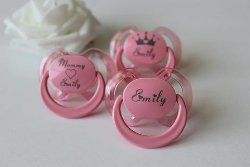 Precious Gift Company Personalized Pacifier with Name - 3 Pack Pink - Pacifier Girls Engraved,