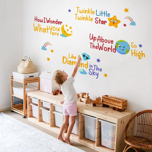 Set DEKOSH Baby Nursery Decor with Twinkle Twinkle Little Star Rhyme Wall Decal Peel and Stick Kids Wall Stickers