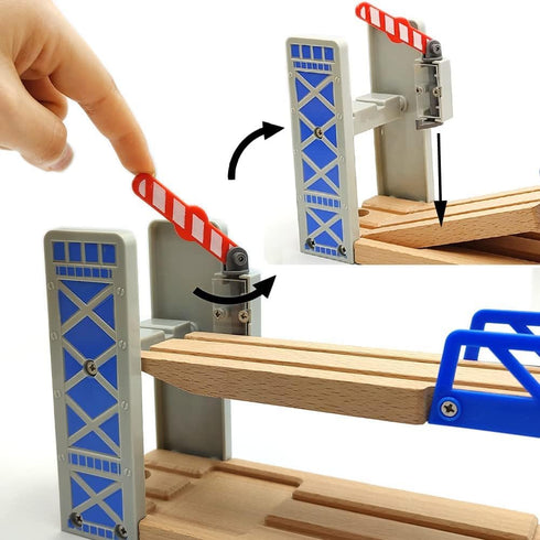 DSHMIXIA Set 3-5 Lift Bridge Wooden Crane Toy with Train Cars - Compatible with Major Wooden Rail Brands - Ages