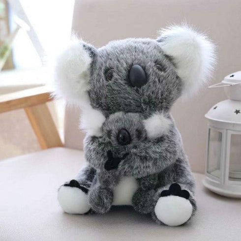 11 inch Mum and Baby Koala Plush Toy, Stuffed Animal Doll (Grey)