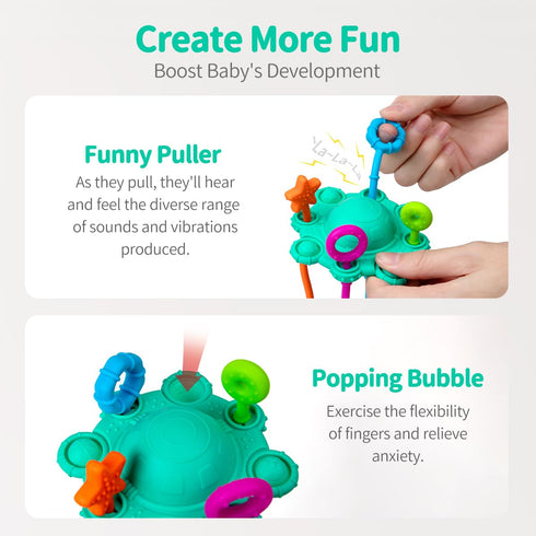 Montessori Pull String Toy - 100% Food Grade Silicone with Built-in Rattle Function (Spearmint)