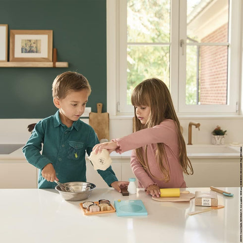Set 19 3 J06618 Janod - My Bakery - Pretend Play Kitchen and Dolls Tea Toy - Wooden and Felt Pieces Included