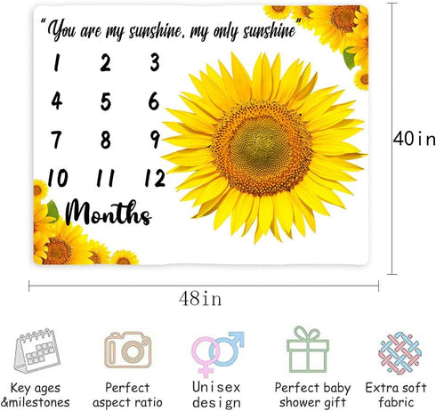 Flannel Baby Monthly Milestone Blanket, You are My Sunshine, 40x48 Inch