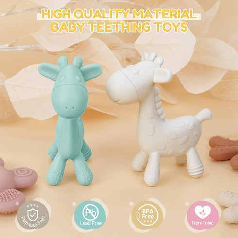 0-6 6-12 2 Pack TYRY.HU Baby Teething Toys for Babies Months,BPA Free Silicone Giraffe Teethers Toys, Soft-Textured