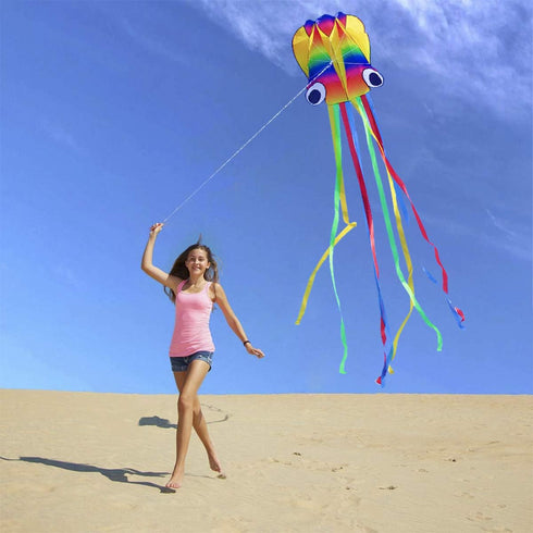 Honbo Rainbow Soft Octopus Kite for Kids and Adults, Large Kite with 200ft Flying Line for Outdoor Games