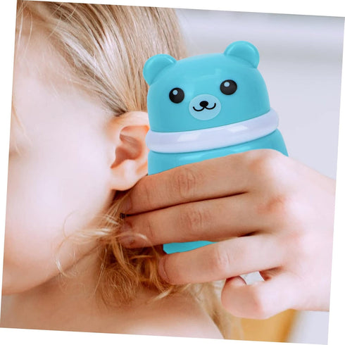HAKIDZEL Baby Powder Puff Box Adorable Bear Design Blue Case Newborn to Adult Non-spill Dispenser
