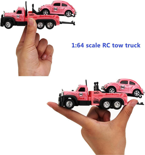 Set 2PCS,City 3-5 4-7 8-12 1:64 Mini Rc Truck,Tow Trucks Toy with Mini Metal Car Service Vehicle Remote Control Tow