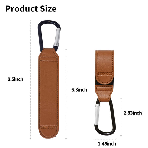 Stroller Hooks for Hanging, 2 PCS Durable Leather Style Clip Straps for Diaper Bags & Grocery Shopping