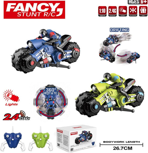 2.4Ghz 1/10 360 Liberty Imports RC Motorcycle Remote Control Stunt Drift Bike Racing Vehicle - R/C High Speed Cyclone