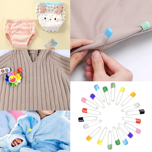CEEYSEE 50 2.12 Inch Pieces Safety Pins Diaper Pin Stainless Steel Nappy Pins Plastic Head Baby Safety Pins Colour Safe