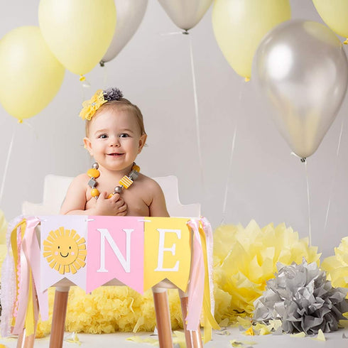 WAHAWU 1st Sunshine Highchair Banner - Girl Birthday Banner, One in the Sun Birthday, Photo Decoration Props