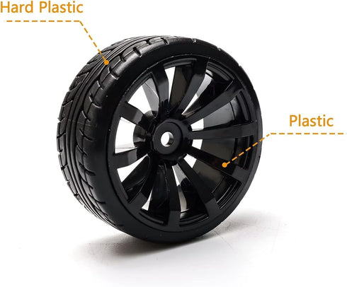 1/10 RC Drift Wheels, 12mm Plastic RC Drift Tires & Black 10 Spokes Wheel Rims, Pack of 4