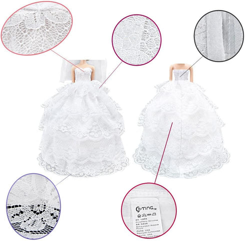 Handmade White Wedding Dress and Veil for Dolls
