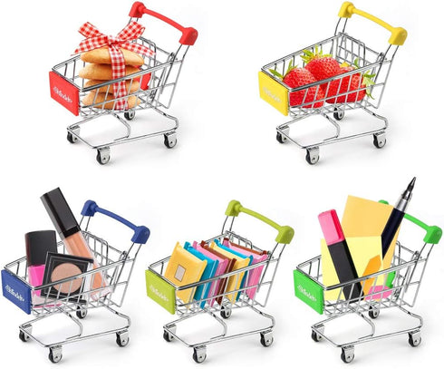 Shindel Mini Shopping Cart, Supermarket Handcart Model for Desk Storage, Party Doll House Store Cosplay