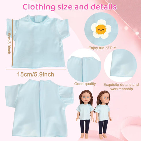 5-Piece Light Blue T-Shirts for 17-18 Inch Dolls, DIY Customizable Plain Tees