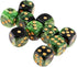 10PCS Polyhedral D6 Dice 16mm Acrylic Game Dice for RPG MTG DND Table Games (Green Black)