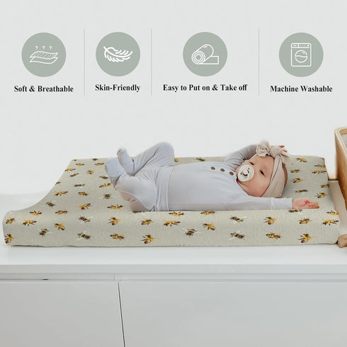 Summer 32''16'' Vintage Bees Changing Pad Covers for Baby Girl Boy Retro Neutral Bees Honey Fitted Changing Table Cover