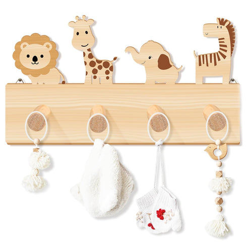 RattanView Safari Animal Decorative Wall Hook for Kids Jungle Forest Animals Wooden Coat