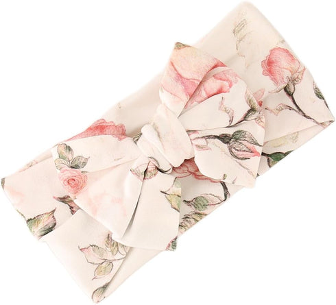 Set Galabloomer Receiving Blanket Headband Flower Print Baby Swaddle Receiving Blankets (white vintage flower)