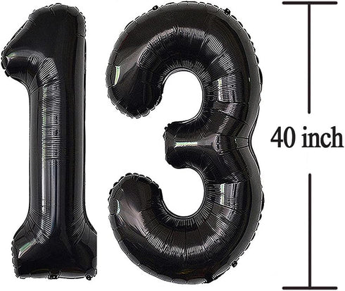 Jonhamwelbor 13 Number Balloons, Black Jumbo Foil Mylar Helium Balloons for 13th 31st Birthday Party Decorations