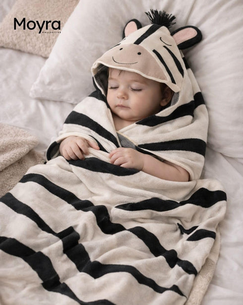 Moyra Collective Hooded Baby Blanket Knitted Cotton | Soft & Breathable Newborn & Infant Blanket | Lightweight