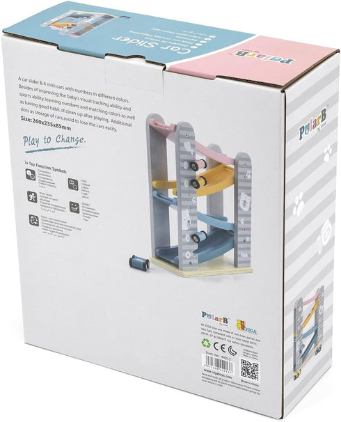 PolarB Viga Wood Toy, Car Slider Playset