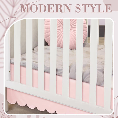 Hahafelt 28"x 52" 14" 4-Sided Pink Scalloped Crib Skirt with Drop Pleated Dust Ruffle with Split Corners for Baby Boys