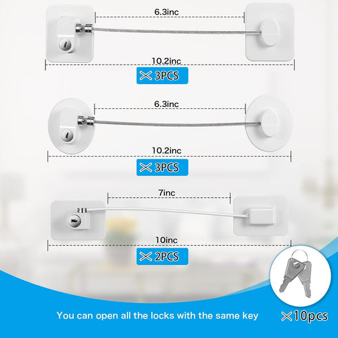 8 Pieces Refrigerator Lock with 10 Keys, Fridge Lock, Freezer Door Lock and Child Safety Cabinet Locks with Strong Adhesive (White) by Hotop