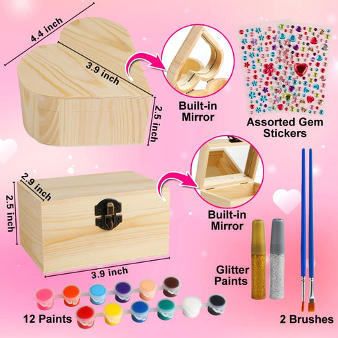 8-12, 2 Pack 4-6 6-8 5 7 9 10 11 Crafts for Girls DIY Wooden Jewelry Box Art Craft Supplies Painting Kit for Kids Ages