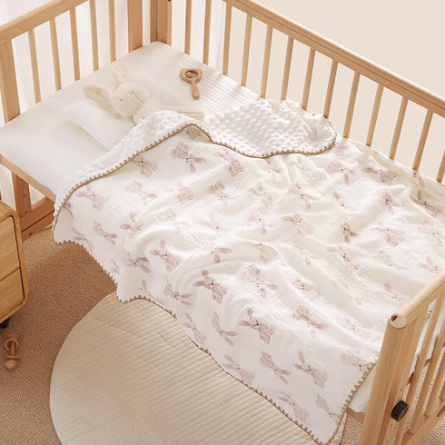 Gunnaicat 40"x40" Baby Soft Muslin Thick Blanket Cotton and Dotted Backing Double Layer Receiving Blanket Bunny