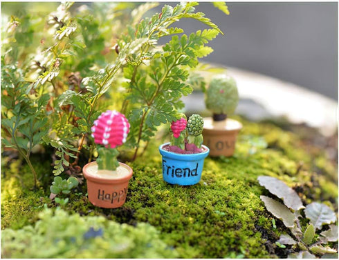 7 in 1 Dollhouse Decoration, Miniature Green Potted Plant Pots, 1:12 Scale Doll House Bonsai Model Accessories (7