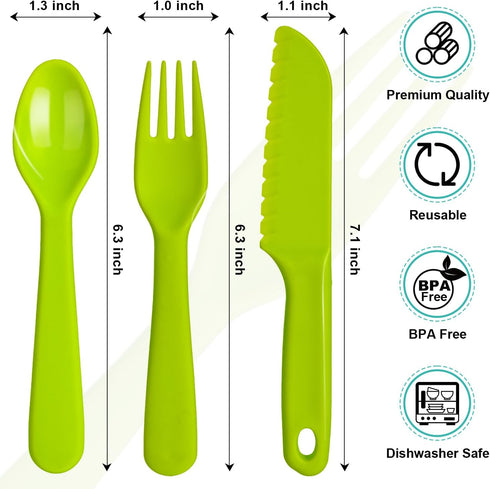 16 Pcs Kids Plastic Utensils - Reusable Toddler Feeding Utensils with 8 Forks and 8 Spoons, BPA Free